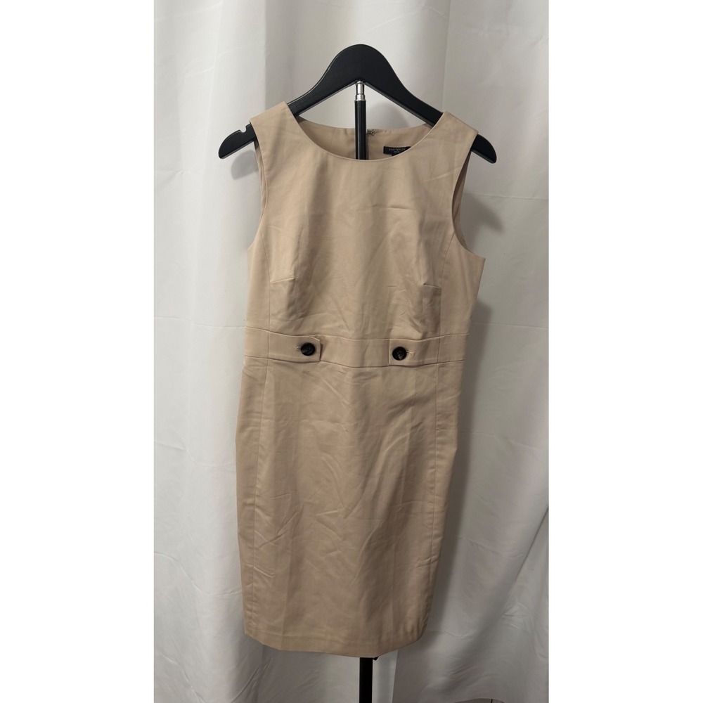 Ann Taylor Tan Khaki Sleeveless Sheath Dress Button‎ Waist 4P NWT 22531391